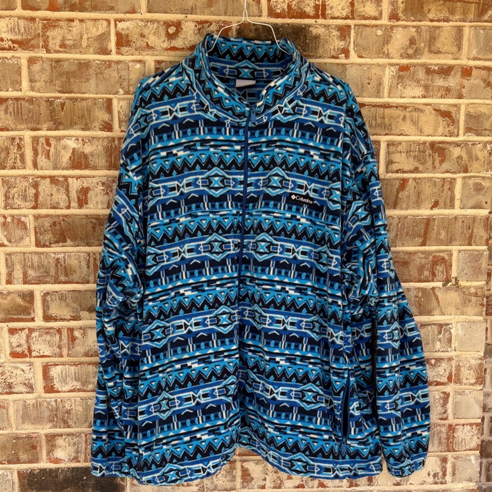 Columbia Blue Black Aztec Full‎ Zip Fleece Plus Size Jacket